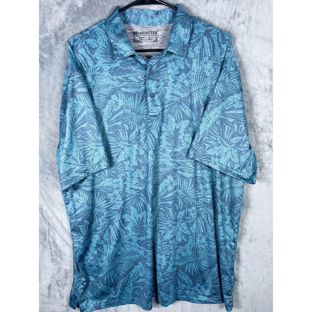 Ariat Tek Men's Performance Polo Shirt‎ Blue Floral Hawaiian Golf